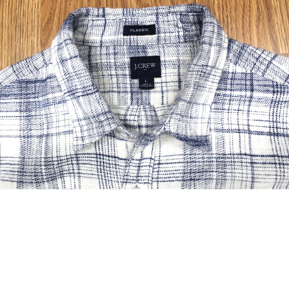 J.CREW CLASSIC FIT FLANNEL SHIRT 100% COTTON WHITE& NAVY PLAID Sz LARGE, L